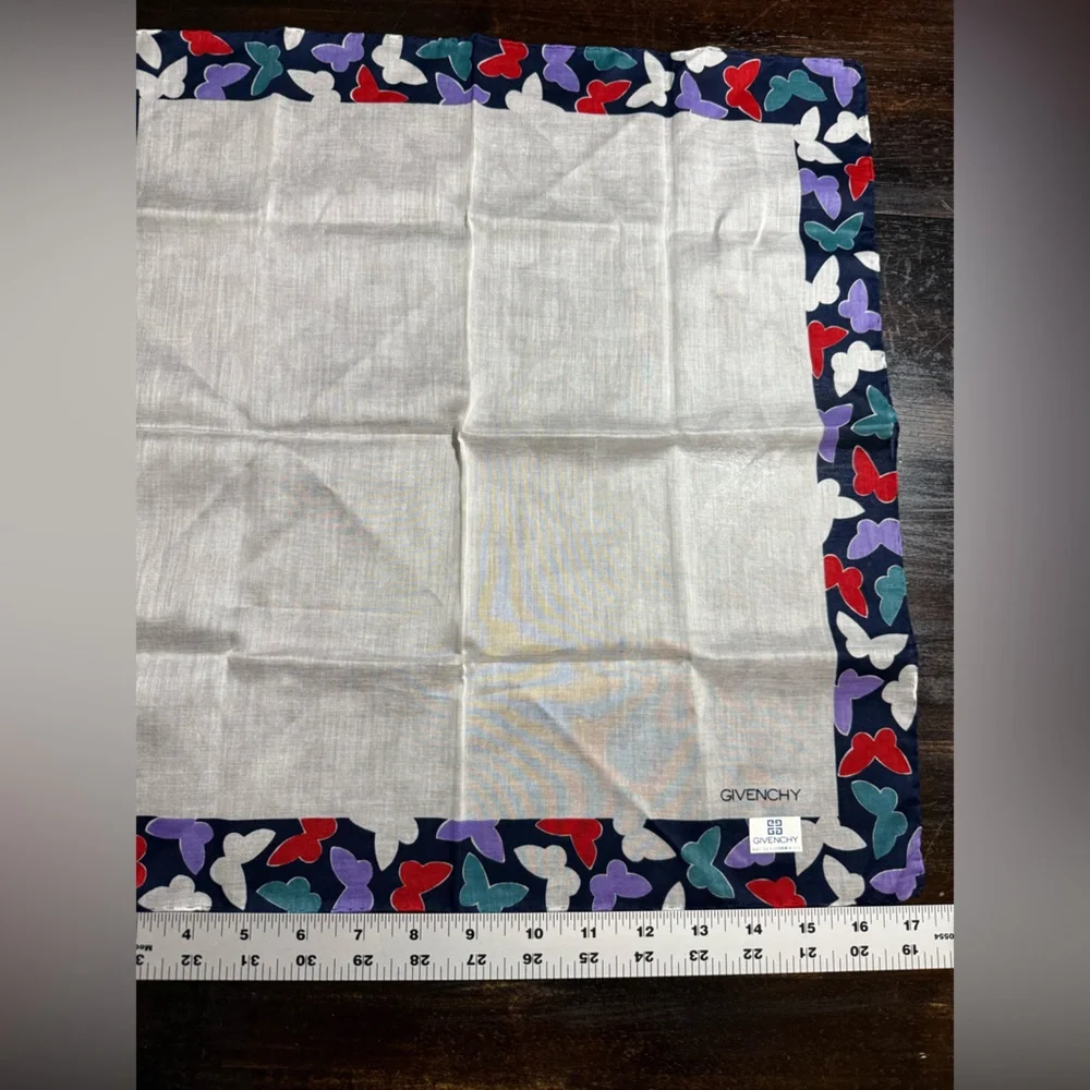 Givenchy Multicolor Butterfly Border Handkerchief Scarf